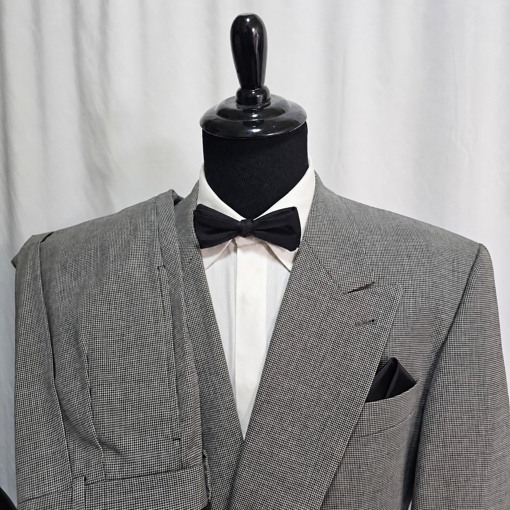 Vtg Joseph Abboud Suit Double Breasted Peak 48 XLong 36x34 Houndstooth 100% Wool